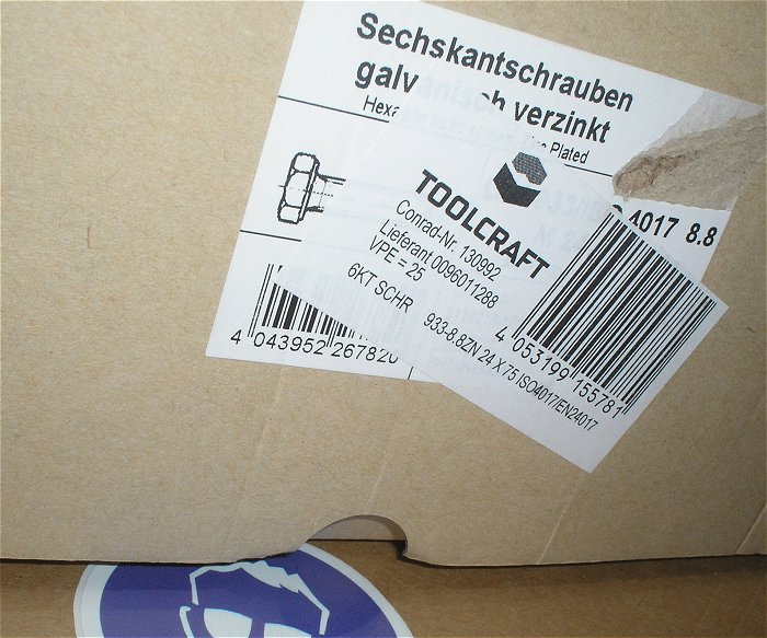 hq3 ca 25x Sechskant Schraube M24x75mm Conrad Toolcraft EAN 4053199155781