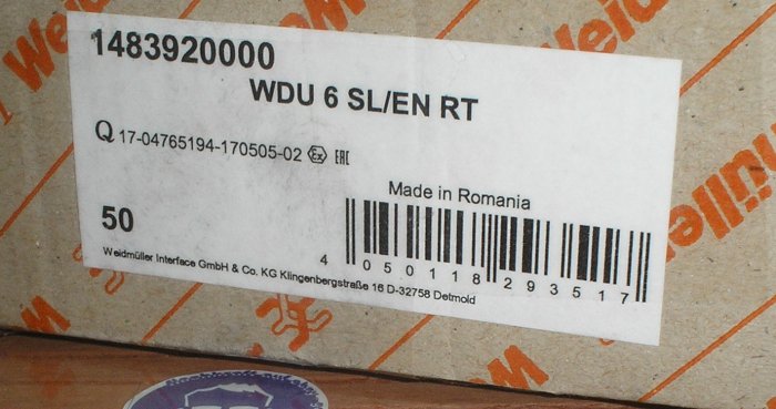 hq3 ca 50x Reihenklemme 6mm² Weidmüller WDU6 SL EN RT EAN 4050118293517