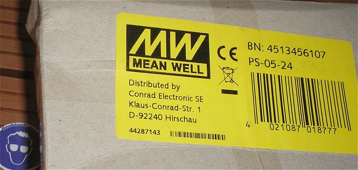 hq2 Netzteil Platine 230V AC auf 24V DC 0,22A Mean Well MW PS-05-24 EAN 4021087018777