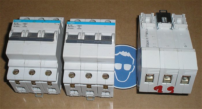 hq1 1 Stück Leitungsschutzschalter LSS Automat Sicherung B10 10A Ampere 3 polig Hager