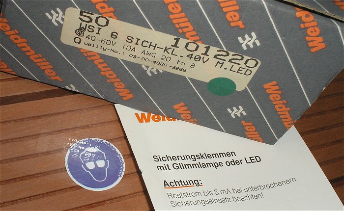 hq6 Sicherungsklemme 5x20 Weidmüller WSI 6 SICH-KL.40V M. LED 101220