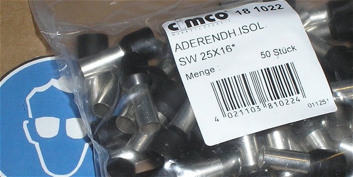 hq1 ca 50x Aderendhülsen schwarz isoliert 25mm²x16mm SW 18 1022 25x16* EAN 4021103810224