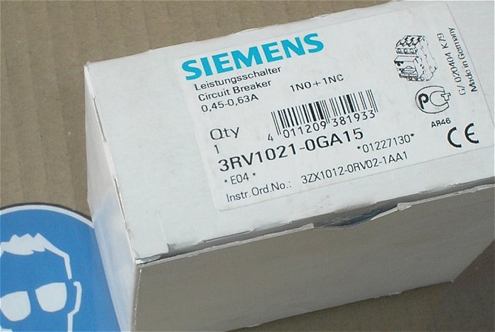 hq1 Motorschutzschalter 0,45-0,63A Ampere Siemens 3RV1021-0GA15 EAN 4011209381933