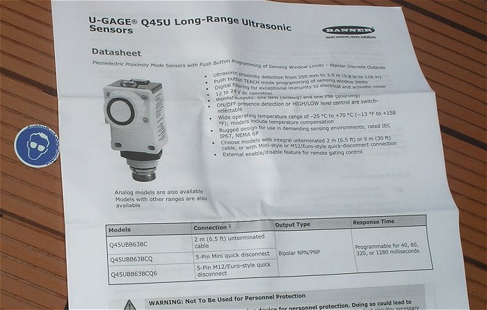 hq5 Ultraschallsensor Näherungssensor 12-24V DC Banner Q45U Q45UBB63BC