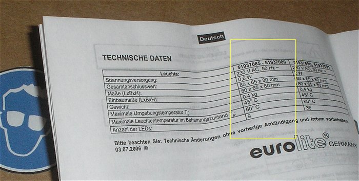 hq4 1 Stück LED Einbauleuchte Modul Eurolite 9x LED rot 230V Volt AC ca 80x80x65mm