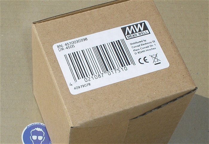 hq4 Netzteil 230V AC auf 5V DC 5A Meanwell MW MDR-4505 EAN 4021087017510