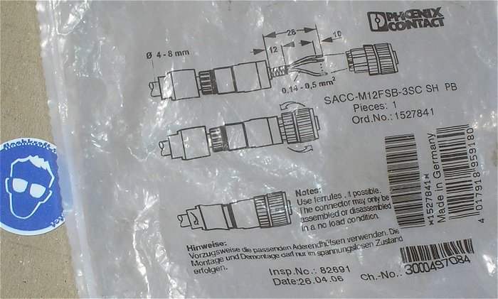 hq1 Stecker Phoenix Contact SACC-M12FSB-3SC SH PB1527841 EAN 4017918959180