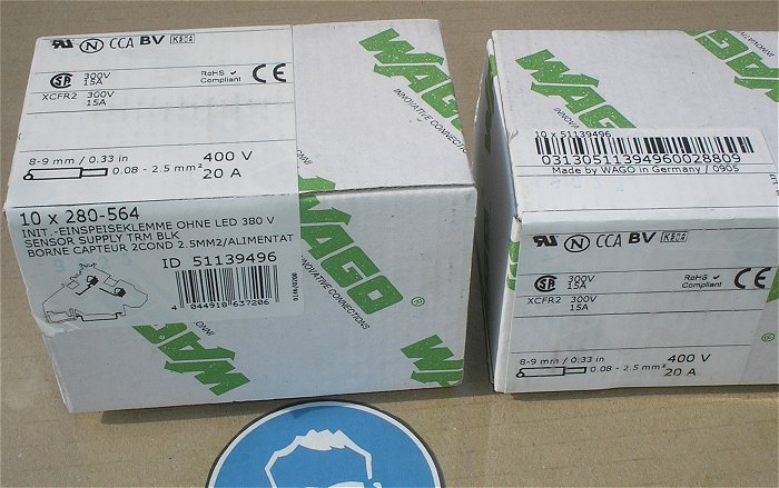 hq2 10x Inititiator-Einspeiseklemme ohne LED 2,5mm² qmm Wago 280-564 EAN 4044918637206
