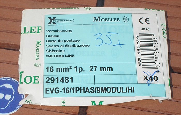 hq6 Sammelschiene 16mm² Moeller EVG-16 1PHAS 9MODUL HI EAN 9007912612087