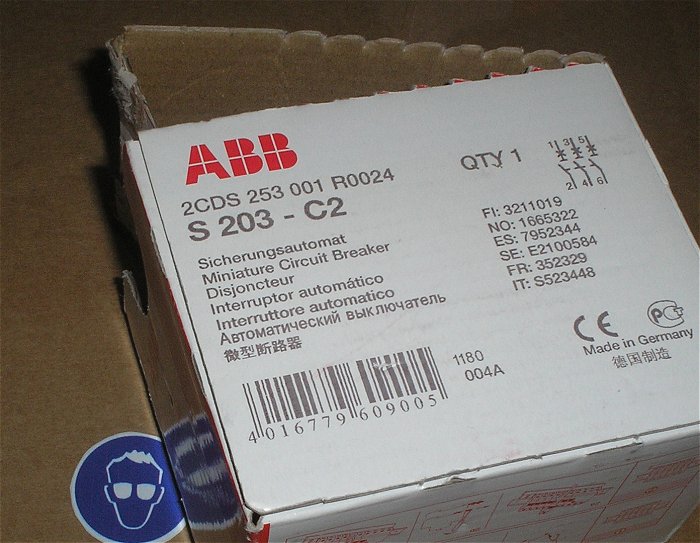 hq1 Leitungsschutzschalter LSS Automat C2 A Ampere 3polig ABB S203-C2 EAN 4016779609005