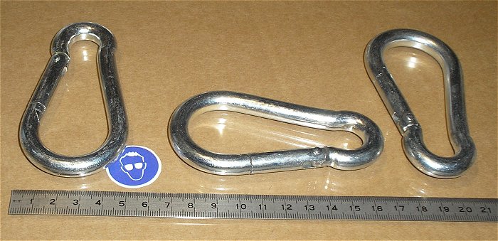 hq1 Karabiner Feuerwehr Karabinerhaken Stahl verzinkt ca 100mm x 10mm