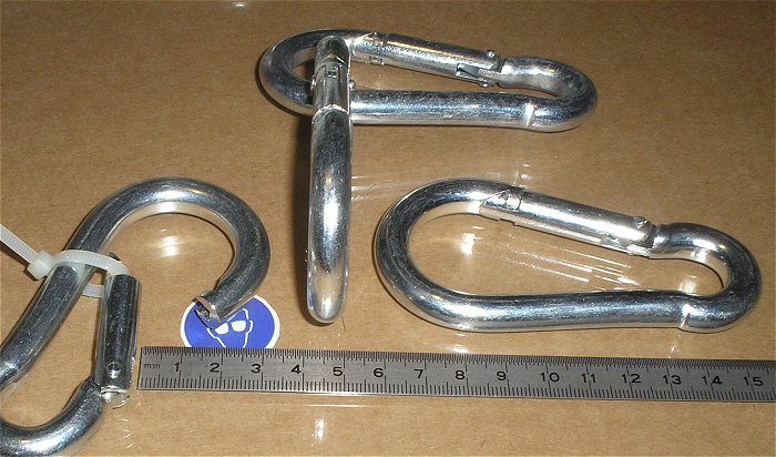 hq2 Karabiner Feuerwehr Karabinerhaken Stahl verzinkt ca 100mm x 10mm