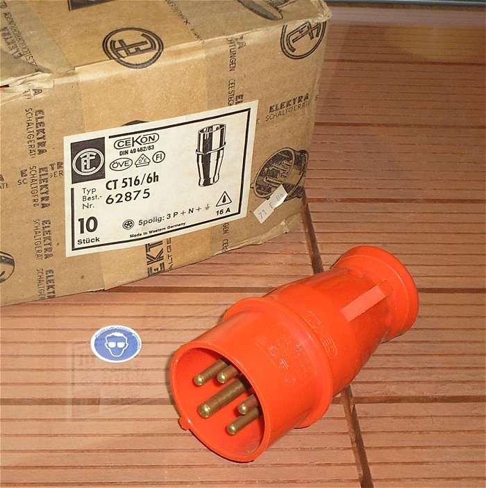 hq Stecker Steckverbinder CEE rot 5polig 380V 16A Ampere 3P N PE Cekon CT 516 6h 62875