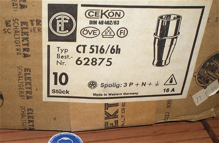 hq4 Stecker Steckverbinder CEE rot 5polig 380V 16A Ampere 3P N PE Cekon CT 516 6h 62875