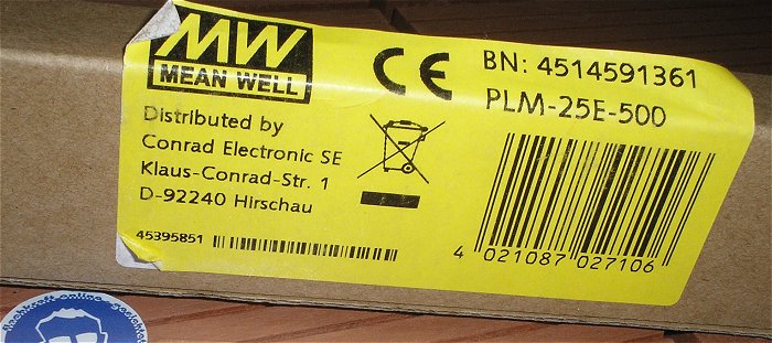 hq3 LED Konstantstrom CC Netzteil 230V AC auf 30-50V DC 500mA PLM-25E-500 EAN 4021087027106