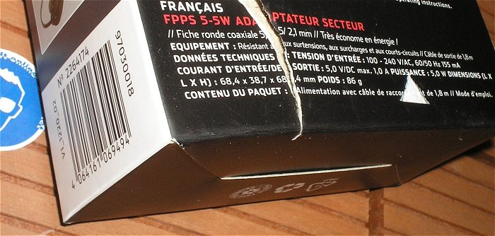 hq1 Netzteil Steckernetzteil 230V Volt AC auf 5V DC 1A Voltcraft 2264174 EAN 4064161069494