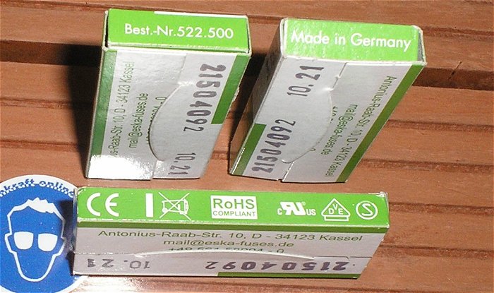 hq1 10x Glassicherung G-Sicherungseinsätze 5x20 mm 3,15A Ampere träge Eska 522.500 522500