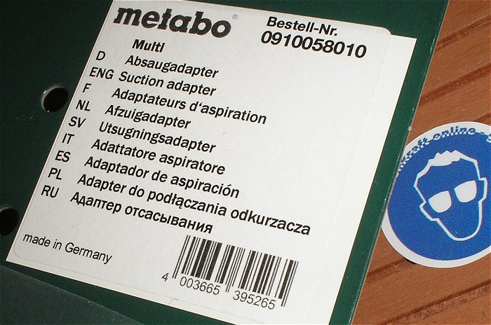 hq2 Absaugadapter Metabo Multi 0910058010 EAN 4003665395265
