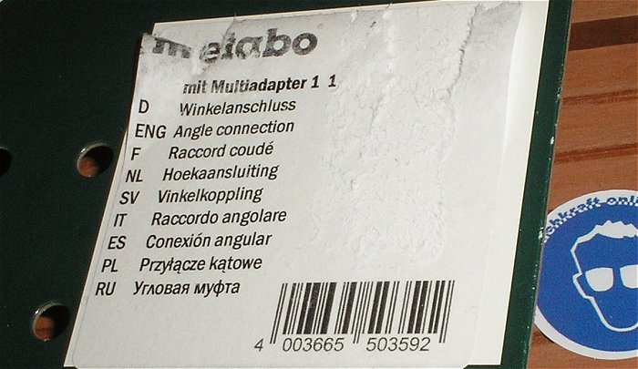 hq2 Winkelanschlußstück Multiadapter Adapter Anschluss Metabo 903064854 EAN 4003665503592