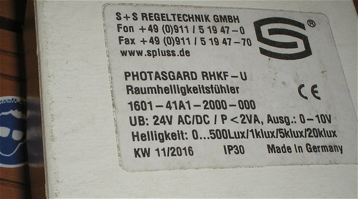 hq3 Raumhelligkeitsfühler 24V AC DC 0-10V 500Lux 1 5 20klux S + S Photasgard RHKF-U