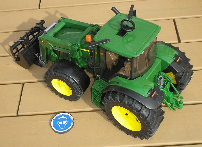 hq2 Traktor Trecker mit Schaufel Holzanhänger Baumstämme Bruder John Deere 7930