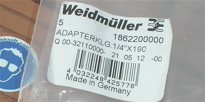 hq3 1Stück Steckschlüssel Adapterklg. 1⁄4“ x 190 Weidmüller 1862200000 EAN 4032248425778