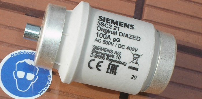 hq1 3x Sicherungseinsatz Diazed 100A 500V Siemens 5SC221 EAN 4001869021362