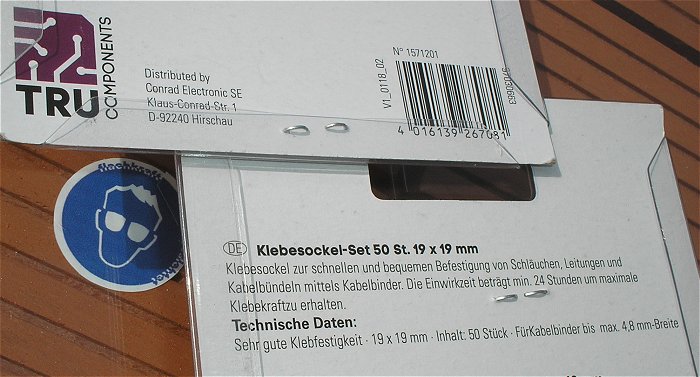 hq2 50x Klebesockel 19 x 19mm für Kabelbinder Tru Components 151201 EAN 8016418267081