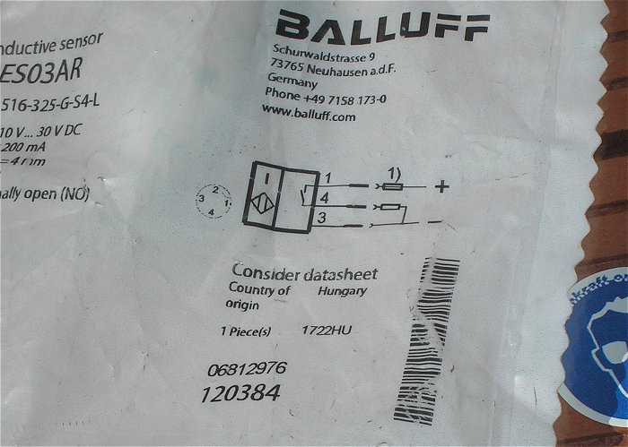 hq1 Näherungsschalter induktiv 24V DC PNP Sn=4mm Balluf BES03AR BES 516-325-G-S4-L