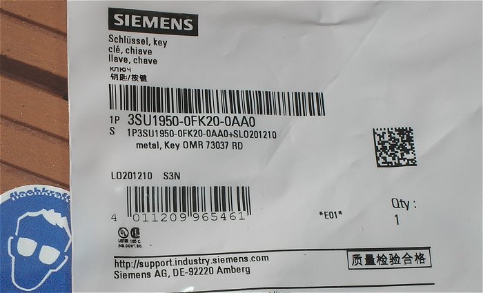 hq5 2x Schlüssel Siemens 3SU1950-0FK20-0AA0 Key 73037 RD EAN 4011209965461