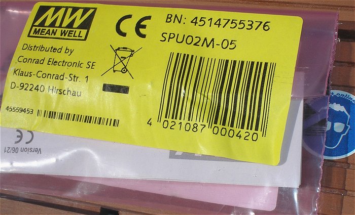 hq1 DC DC Wandler 12V auf 400mA max5V MW Meanwell SPU02M-05 4514755376 EAN 4021087000420