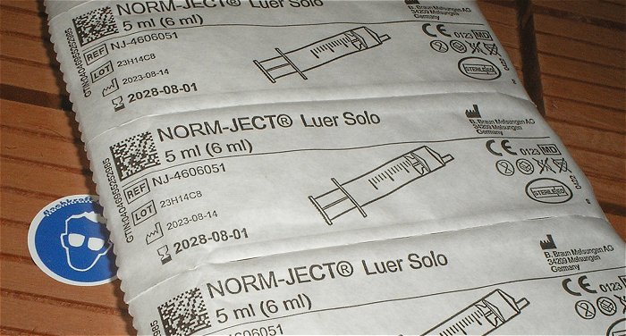 hq4 10 Stück Einmal Spritzen 5ml(6ml) zB Dosieren Braun Norm-Ject Luer Solo NJ-4606051 