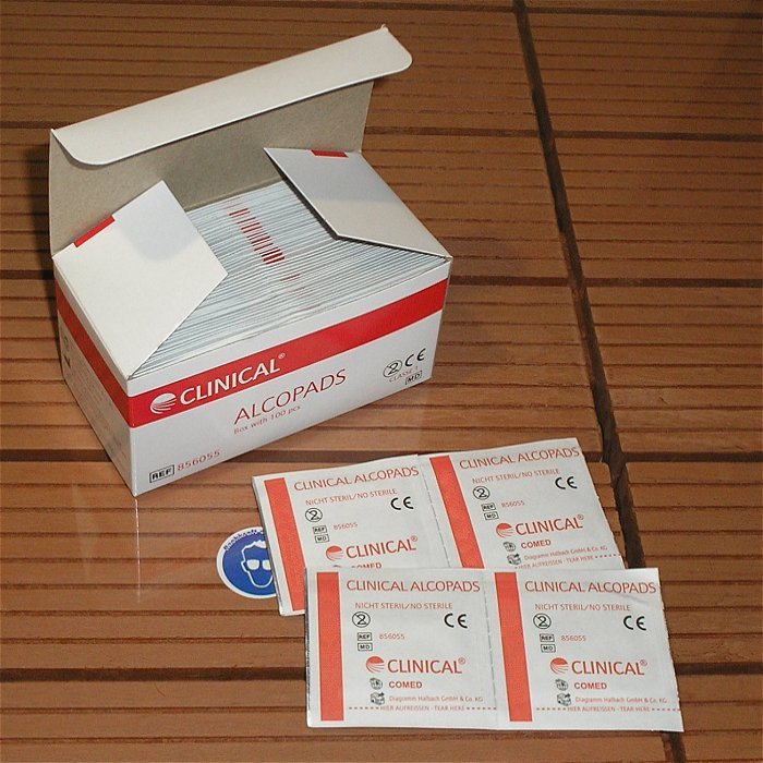 hq 100 Stück Alkoholtupfer einzeln vp.Isopropyl Reinigungspads Clinical Alcopads 856055 