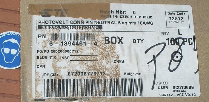 hq11 Stecker Steckverbinder PV Solar Tyco Electronics 6-1394461-4 1987280-4 1718078-3