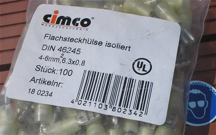 hq2 ca 100x Flachsteckhülsen 4-6mm² 6,3 x 0,8 gelb Cimco 180234 EAN 4021103802342