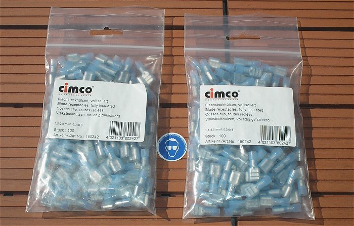 hq3 ca 100x Flachsteckhülsen 1,5-2,5mm² 6,3 x 0,8 blau Cimco 180242 EAN 4021103802427