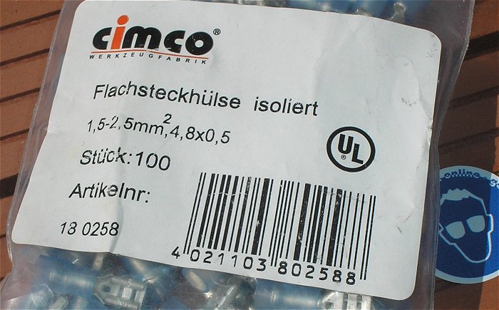 hq2 ca 100x Flachsteckhülsen 1,5-2,5mm² 4,8 x 0,5 Cimco 180258 EAN 4021103802588