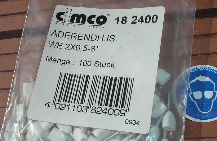 hq1 ca 100x Aderendhülsen Twin Zwilling 2 x 0,5 mm² weiß Cimco 182400 EAN 4021103824009