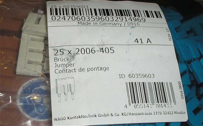 hq2 25x Brücker Jumper Kammbrücke 5polig Wago 2006-405 60359603 EAN 4055143701433