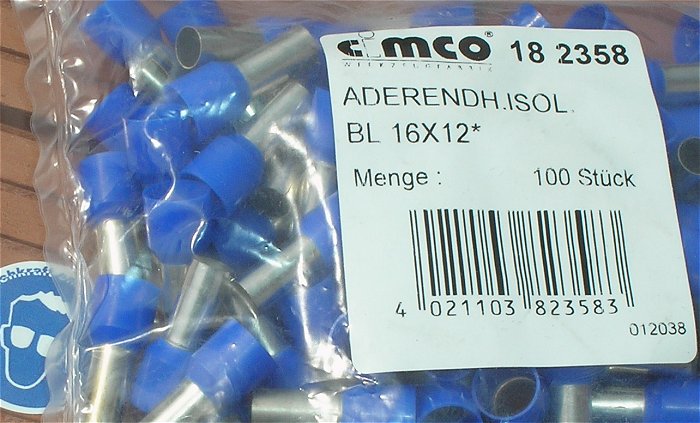 hq2 ca 100x Aderendhülsen 16mm² 16x12 BL blau Cimco 182358 EAN 4021103823583