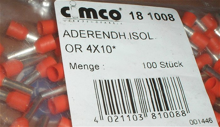 hq2 ca 100x Aderendhülsen 4mm² 4x10 OR orange Cimco 181008 EAN 4021103810088