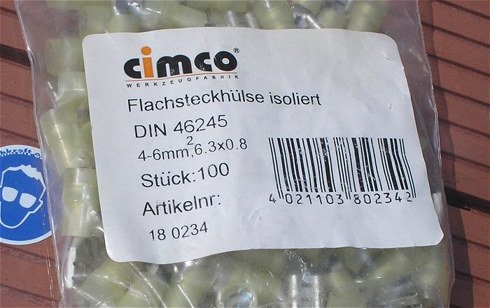 hq2 100x Kabelschuh Flachsteckhülse 6.3 x 0.8 4-6mm² gelb Cimco 180234 EAN 4021103802342