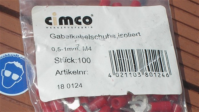 hq2 100x Kabelschuh Gabelkabelschuhe 0,5-1mm² M4 rot Cimco 180124 EAN 4021103801246