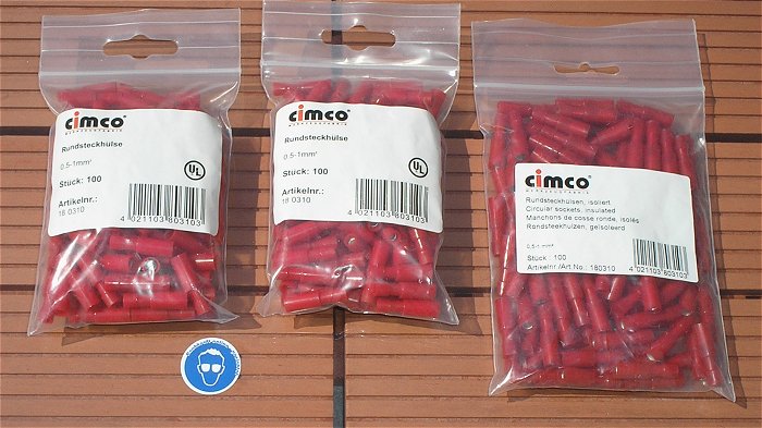 hq3 ca 100x Hülsenverbinder Rundsteckhülsen 0,5-1mm² rot Cimco 180310 EAN 4021103803103