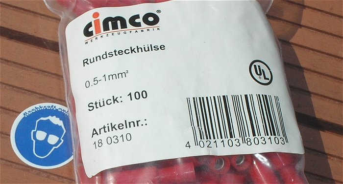 hq4 ca 100x Hülsenverbinder Rundsteckhülsen 0,5-1mm² rot Cimco 180310 EAN 4021103803103