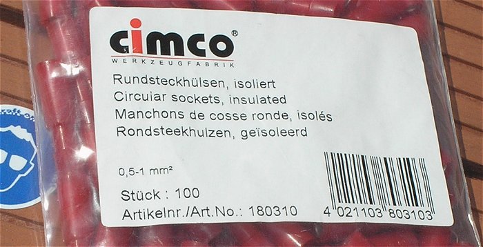 hq5 ca 100x Hülsenverbinder Rundsteckhülsen 0,5-1mm² rot Cimco 180310 EAN 4021103803103