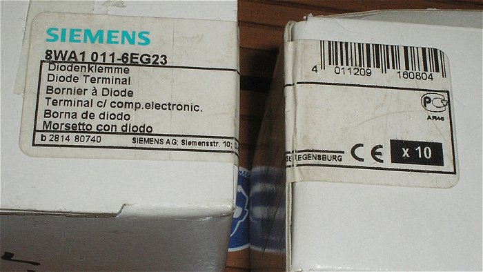 hq5 10x Klemme Reihenklemme Diodenklemme 4mm² Siemens 8WA1011-6EG23 EAN 4011209160804