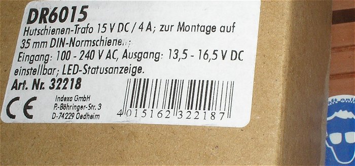 hq4 Schaltnetzteil 230V Volt AC auf 15V DC 4A Mean Well DR6015 32218 EAN 4015162322187