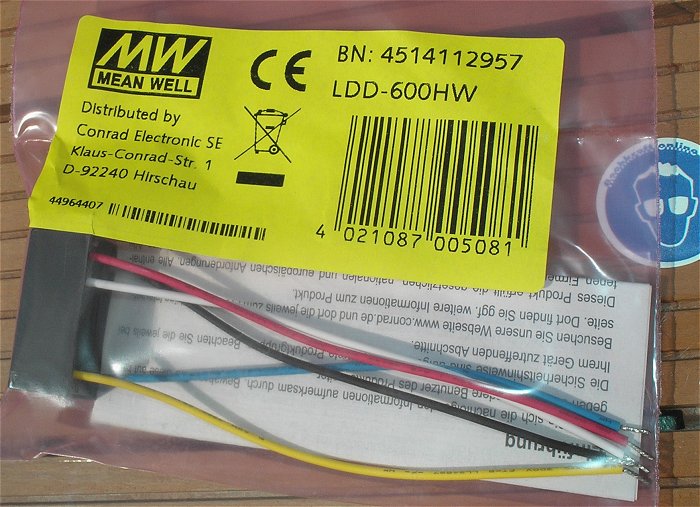 hq6 DC DC Wandler Konstantstrom 600mA 2-52V DIM Mean Well LDD-600HW EAN 4021087005081