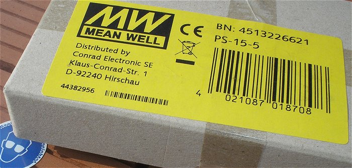 hq4 Netzteil Platine 230V AC 5V DC 2,8A MW Meanwell PS15-5 4513226621 EAN 4021087018708